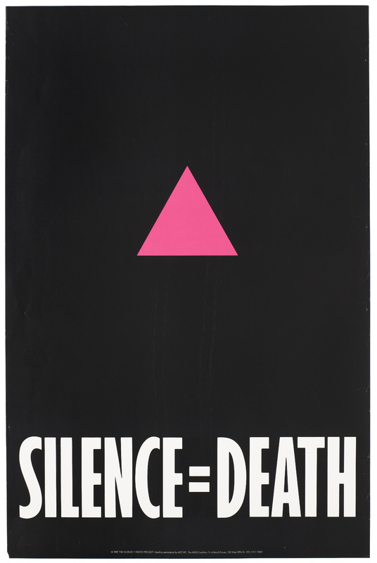 A_pink_triangle_against_a_black_backdrop_with_the_words_'Silence=Death'_representing_an_advertisement_for_The_Silence_=_Death_Project_used_by_permission_by_ACT-UP,_The_AIDS_Coalition_To_Unleash_P.jpg